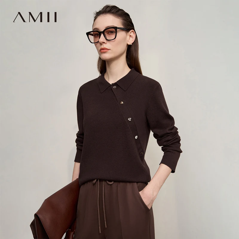 

Amii женский свитер, осень 2022, новый повседневный вязаный топ с длинными рукавами, женский асимметричный универсальный пуловер для женщин 12543087