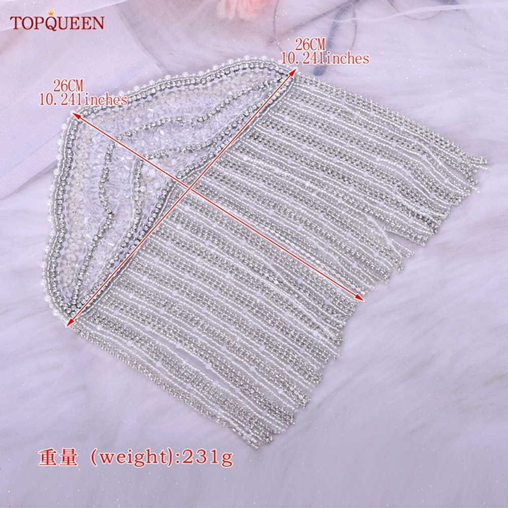 TOPQUEEN SP65 Women Lady Shoulder Rhinestones Jewelry Handmade Shiny 3D Epaulettes Clothes Decor Brooch Tassels for Sew Applique