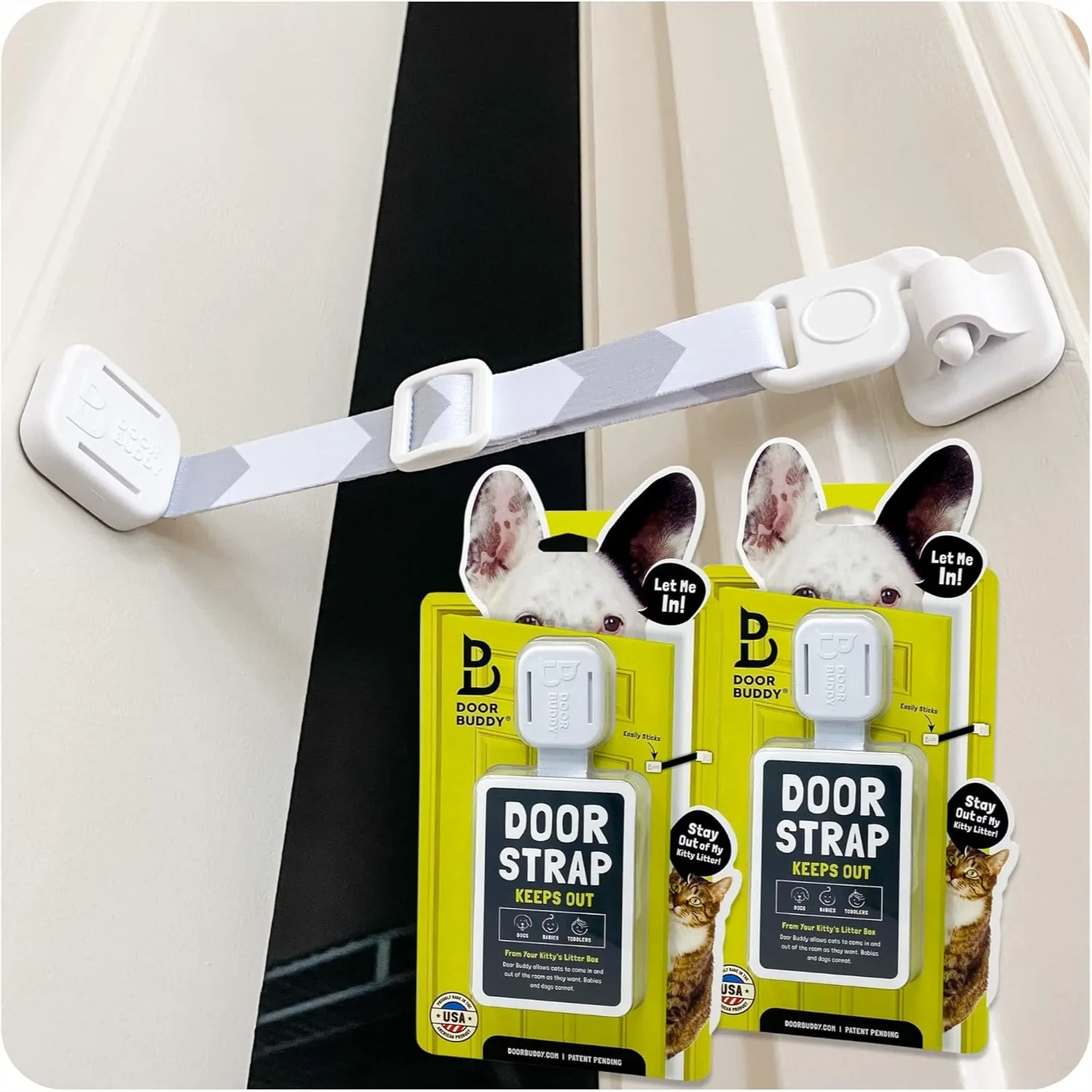 

Door Latch For Cats 2 Pack - Adjustable Door Strap Keep Dog Out Of Litter Box - Interior Cat Door Alternative - Easy Install Pet Door Holder For Indoor Doors