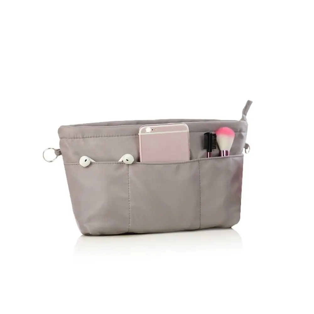 

Multi-Pocket Insert Cosmetic Bag with Zipper Large Capacity Nylon Toiletry Bag Multifunctional Solid Color Storage Bag Outing
