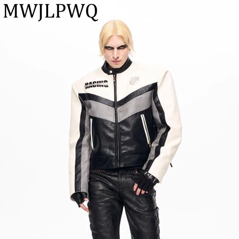 

MWJLPWQ дизайн с воротником-стойкой уличная стеганая мотоциклетная куртка мужская зимняя короткая модная мужская одежда гоночные кожаные пальто 12770