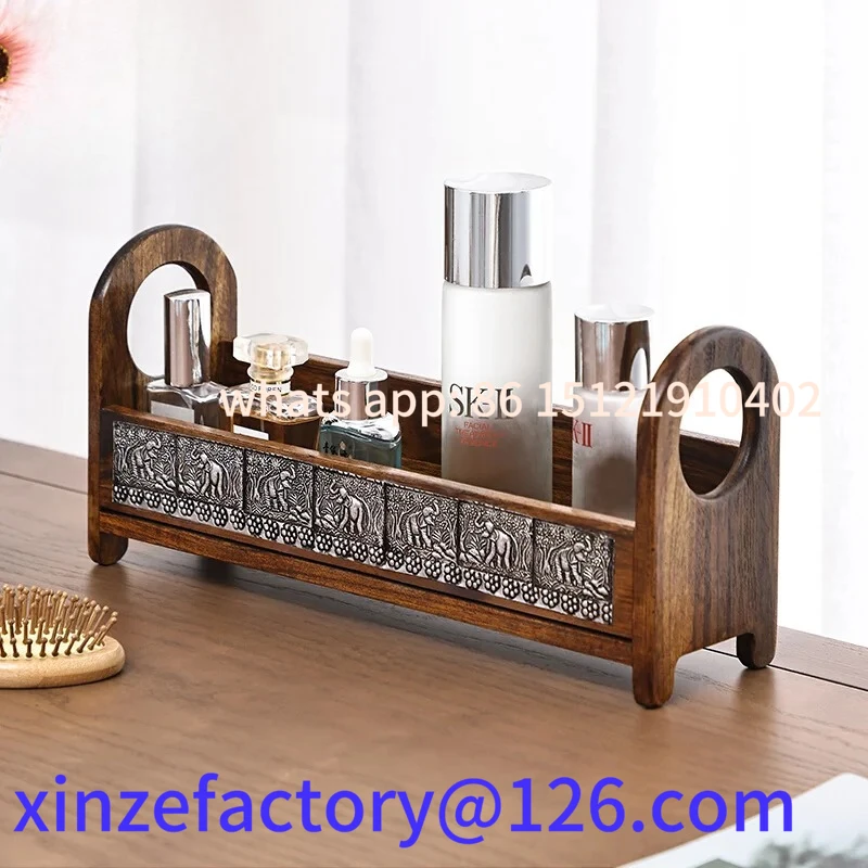

Customizable Vintage Solid Wood Vanity Organizer, Bathroom Countertop Storage Shelf,