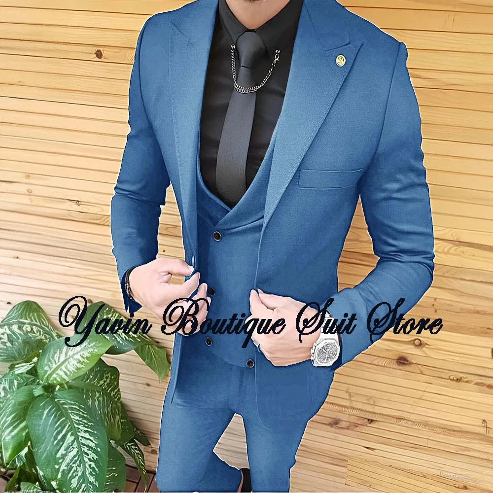 

Men's Slim Fit 3 Pieces Suit Two Button Vest For Business Wedding Dress Tux Suit Set Prom Suit Jacket +Vest +Pants