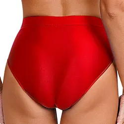 Womens Glossy Smooth Briefs Swimwear Underpants Elastic Waistband Solid Color Intimates Underwear Pool Party Sunbathing Swimsuit