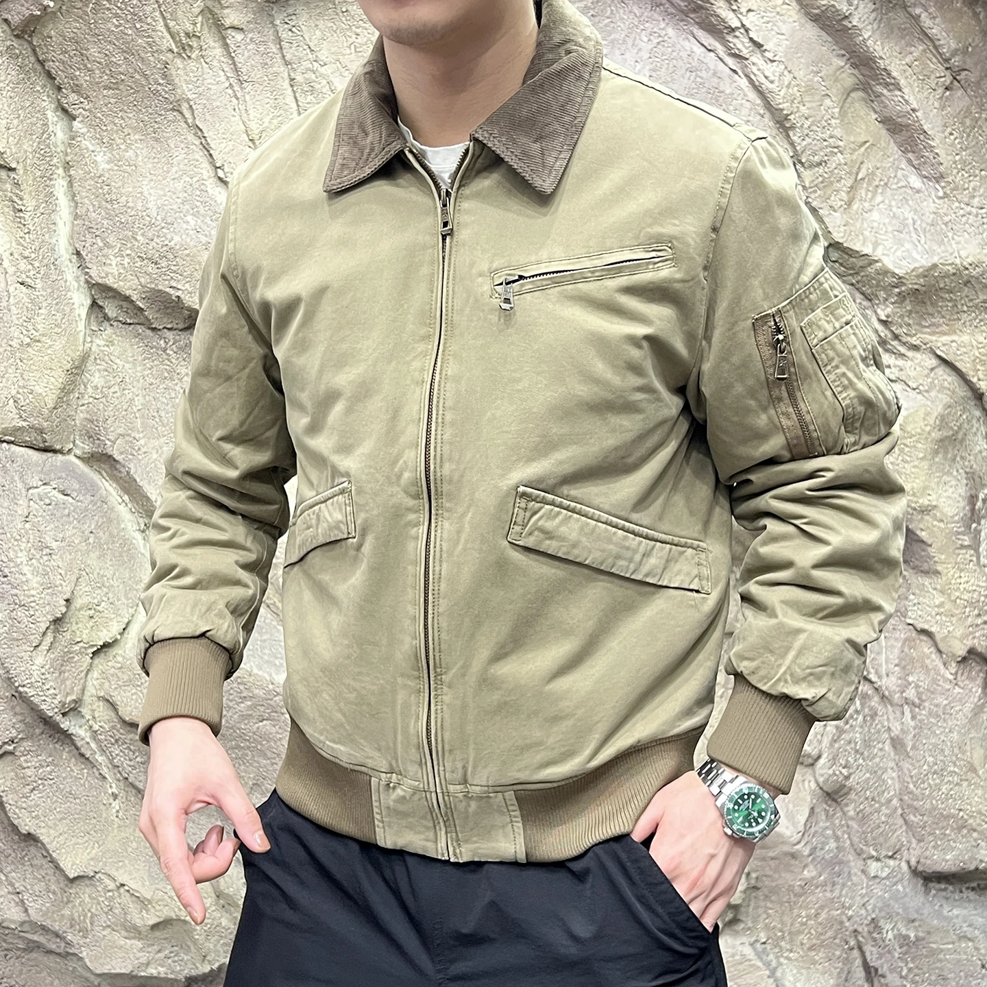 معطف رجالي من القطن الثقيل الوزن من American Sle Jaet من Thiened Waed Detroit معطف شبابي عصري دافئ طويل Sve Baseball Co...