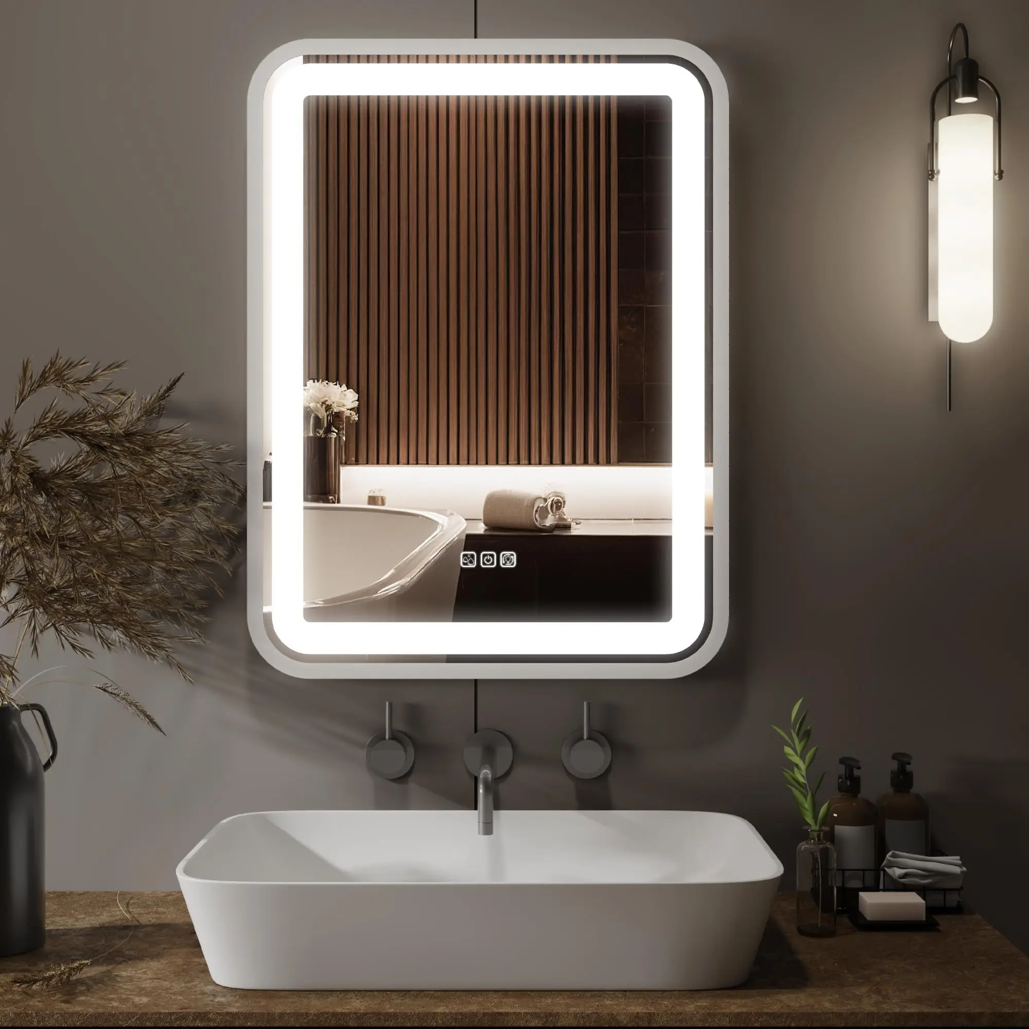 Smart LED Bathroom Vanity Mirror with Light 32x24 Wall-mounted Frame Makeup Mirror Dimmable 3 Color Temperature [U]