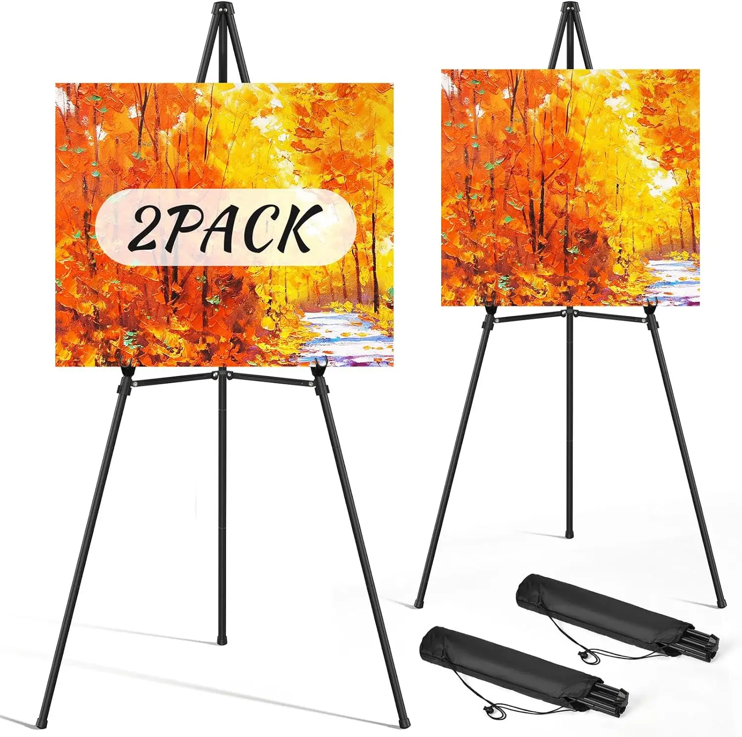 

Adjustable Metal Easel Stand for Painting, Wedding Signs, Posters - Portable & Stable (2 Pack)