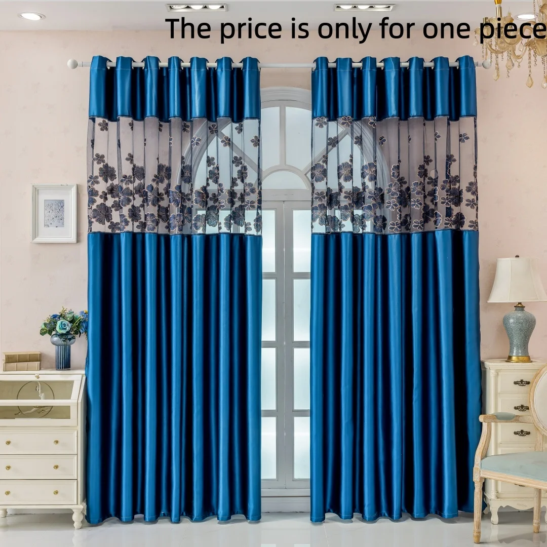 1 Stück Moderne Luxuriöse Bestickte Blaue Blumen-Panelvorhänge, UV-Blockierend, Lichtfilternd, mit Ösen zum Aufhängen, für Wohnzimmer, Schlafzimmer