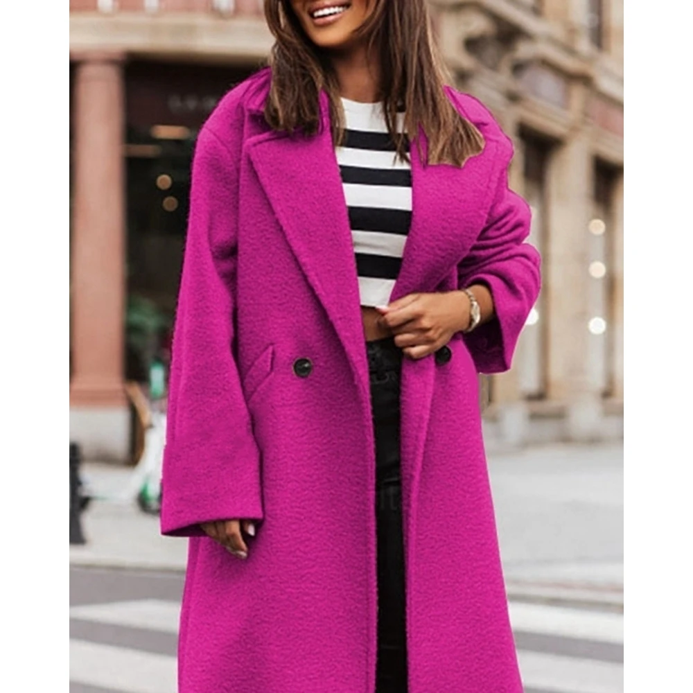 Women Nothched Collar Single Buttoned Winter Overcoat Femme Casual Long Coat and Jacket Elegant Autumn Fashion Oversized Outfits