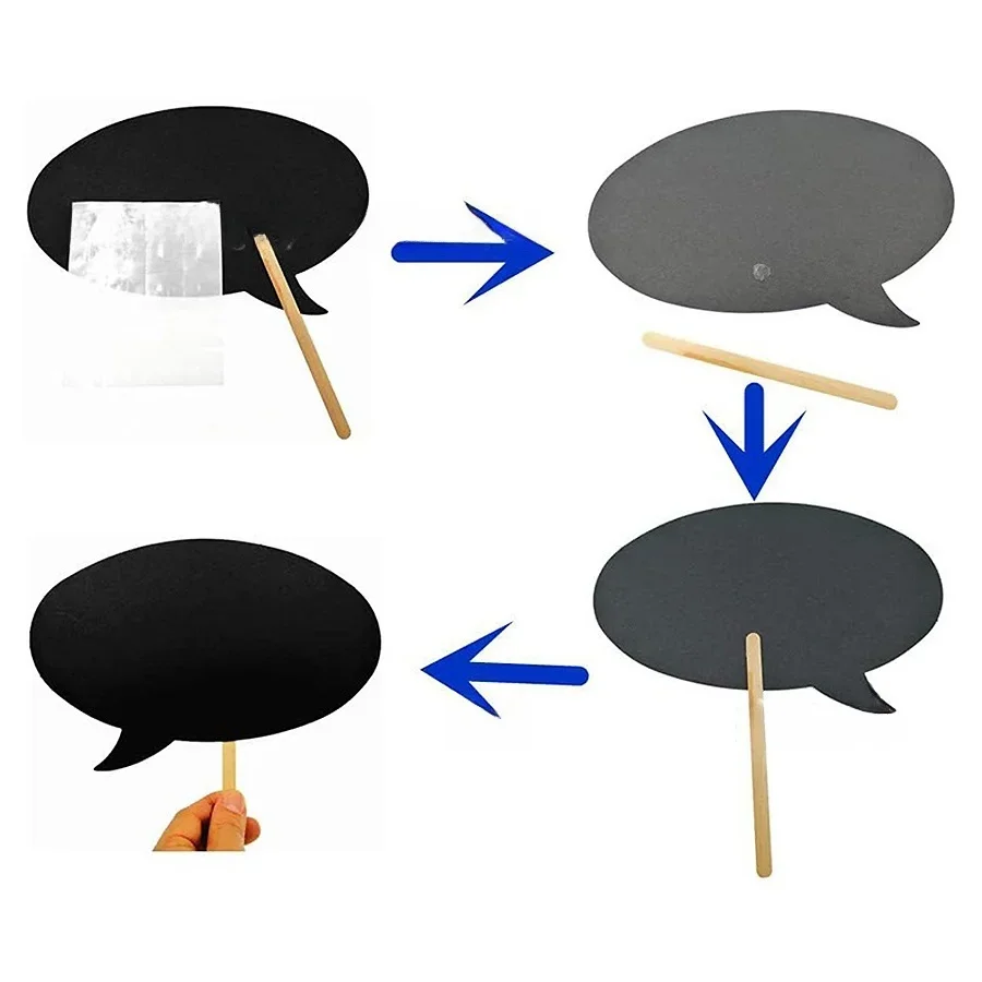 10Pcs DIY Mask Photo Booth Props Mustache on a Stick Black Chalkboard Stick For Wedding Birthday Party