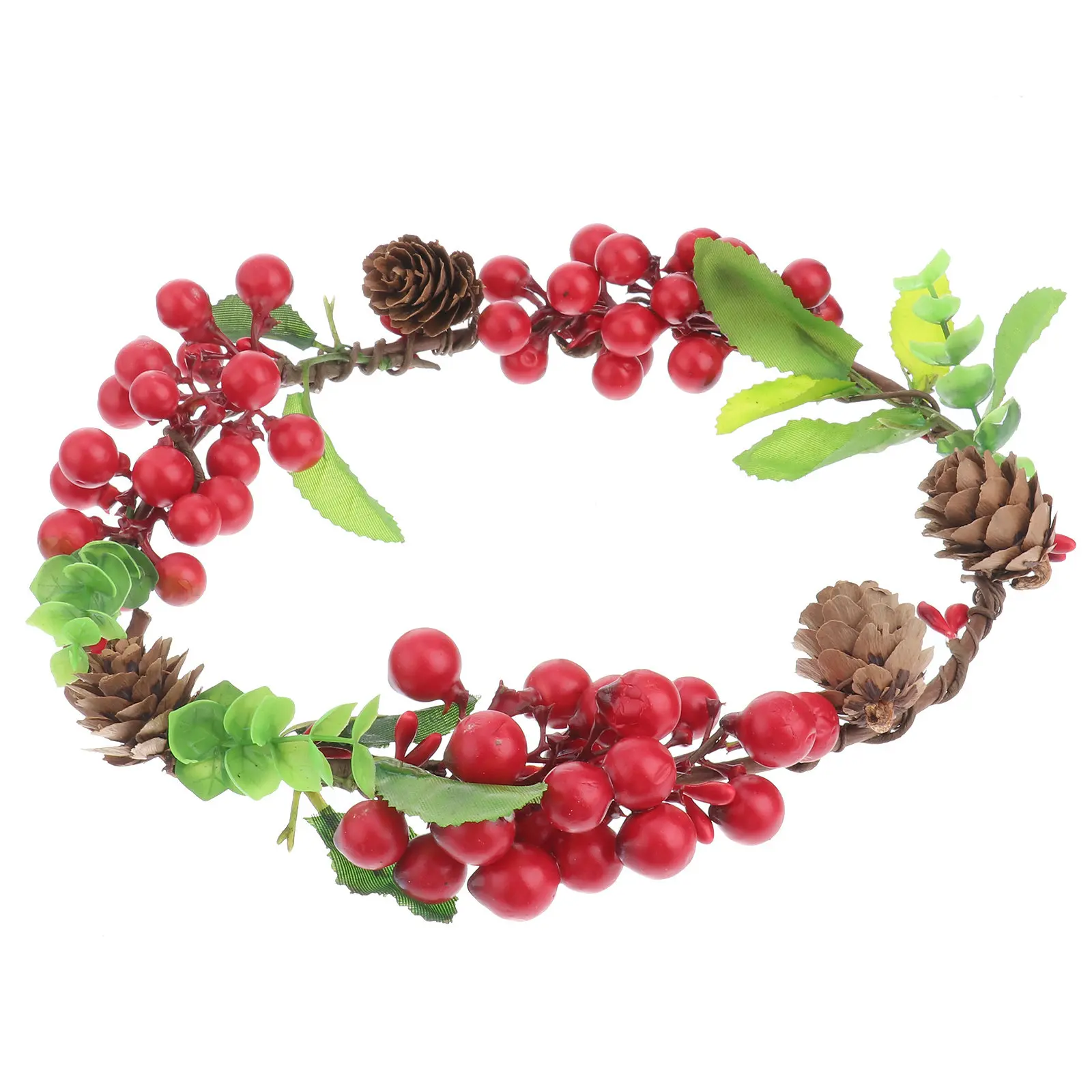Berry Headband Red Bridal Wedding Headpiece Simulation Pine Cone Crown Headdress Photography Props Christmas Wreath Hair