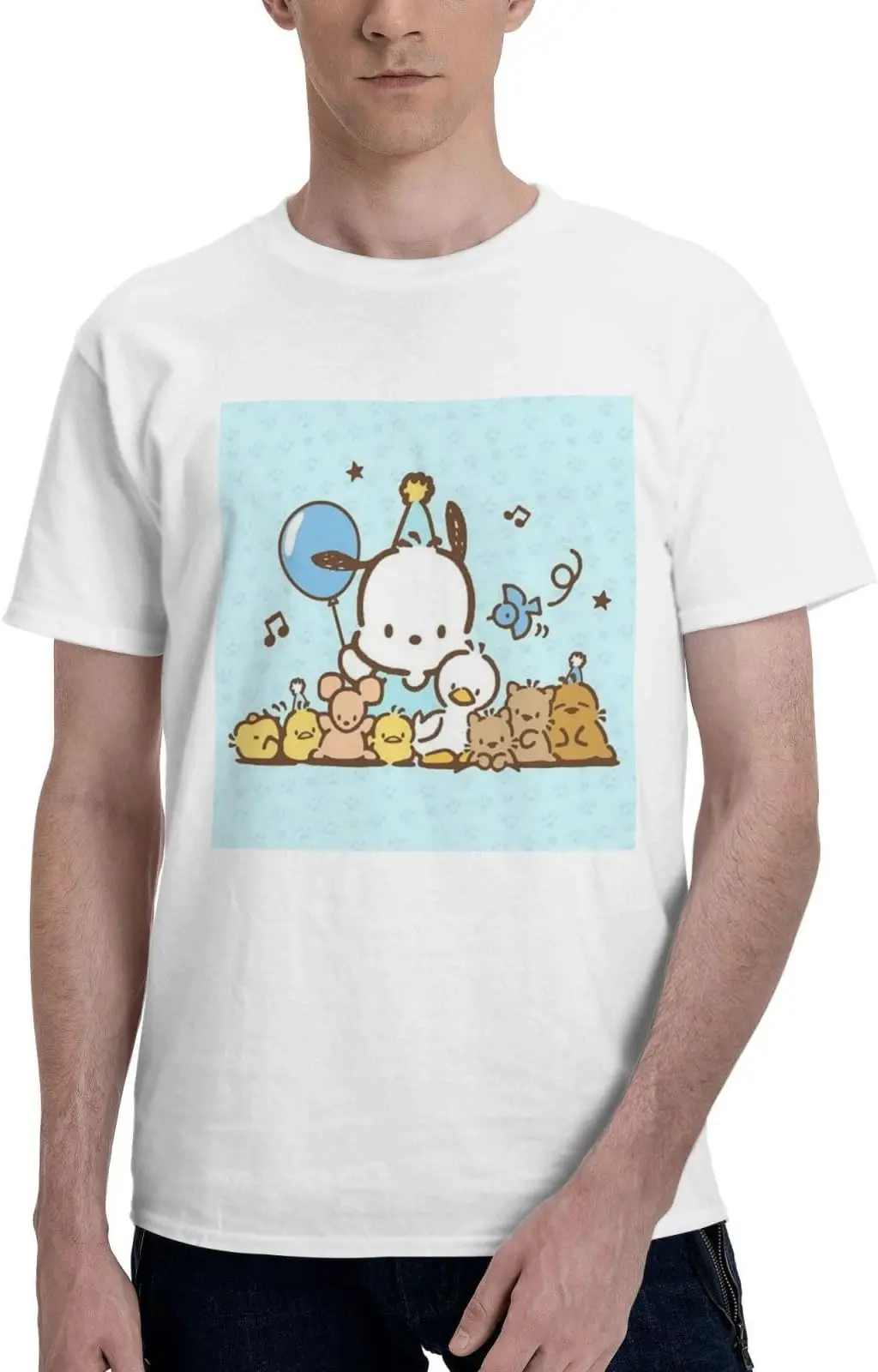 Cartoon T-Shirts Pochaccos Cute Unisex Summer Short Sleeved Loose Cotton Tops with Round Necks