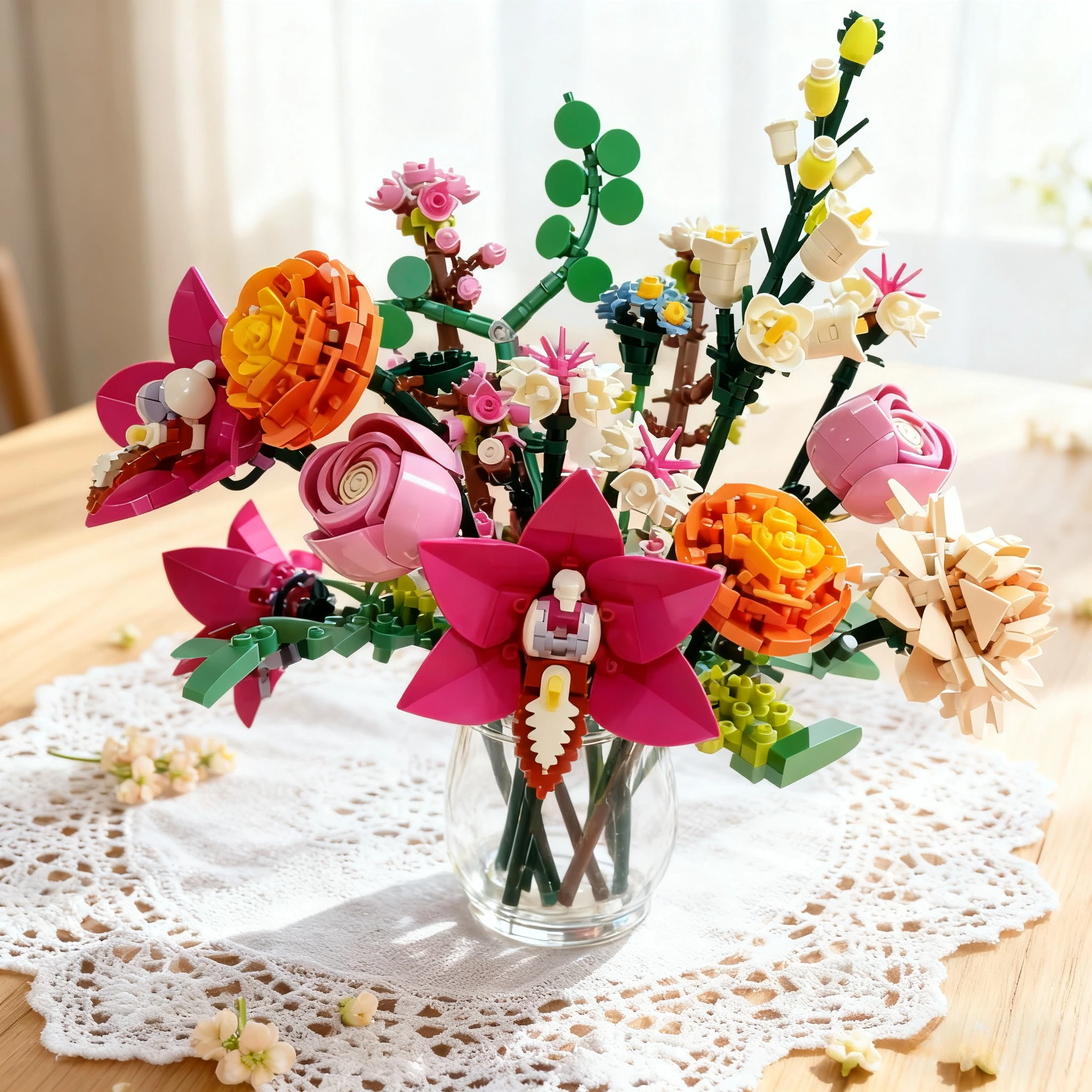 2025 جديد رومانسي جميل الوردي زهرة باقة اللبنات الإبداعية ديكور المنزل الاطفال ألعاب تعليمية هدايا العيد 749 قطعة #1