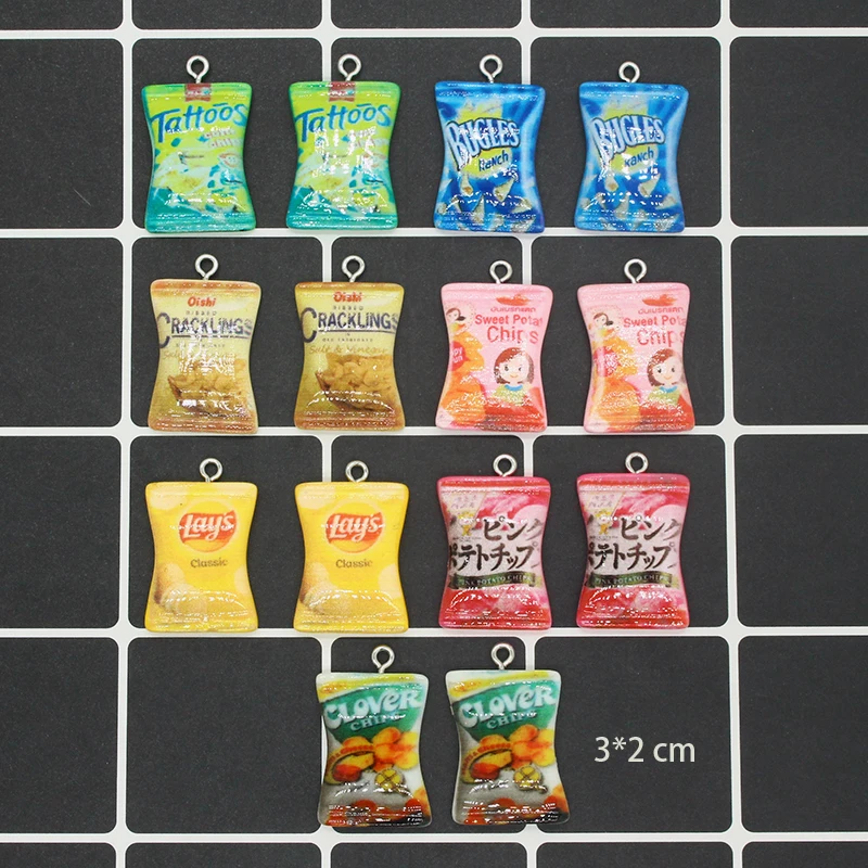 10pcs Popular Mix Resin Food Charms Mini French Fries Candy Packaging Bag Funny Pendants For Earring Keychain Diy Jewelry Making