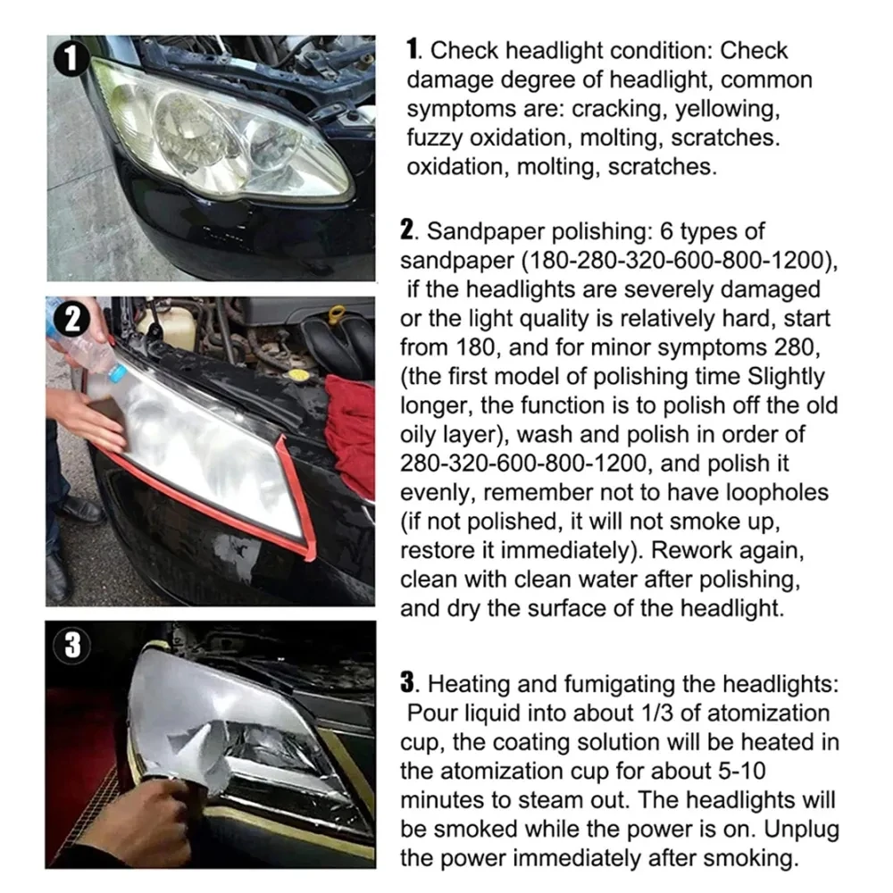 Car Headlight Restoration Kit Headlights Liquid Polymer Repair Polish Kit Headlamp Anti-Scratch Detailing Cleaning Maintenance