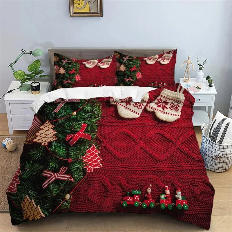 

2024 Christmas Duvet Set Red Festive Atmosphere Decoration Single/double One Quilt Cover Two Pillowcases