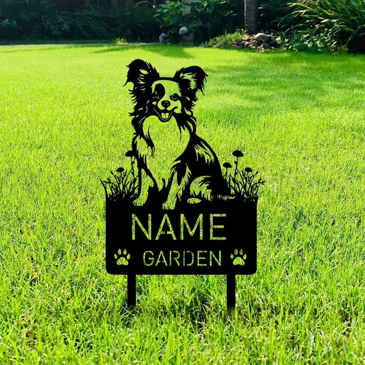 Personalized Pet Grave Marker Sign in The Shape of A Papillon - Custom Metal Garden Stake. A Touching Remembrance Decor.