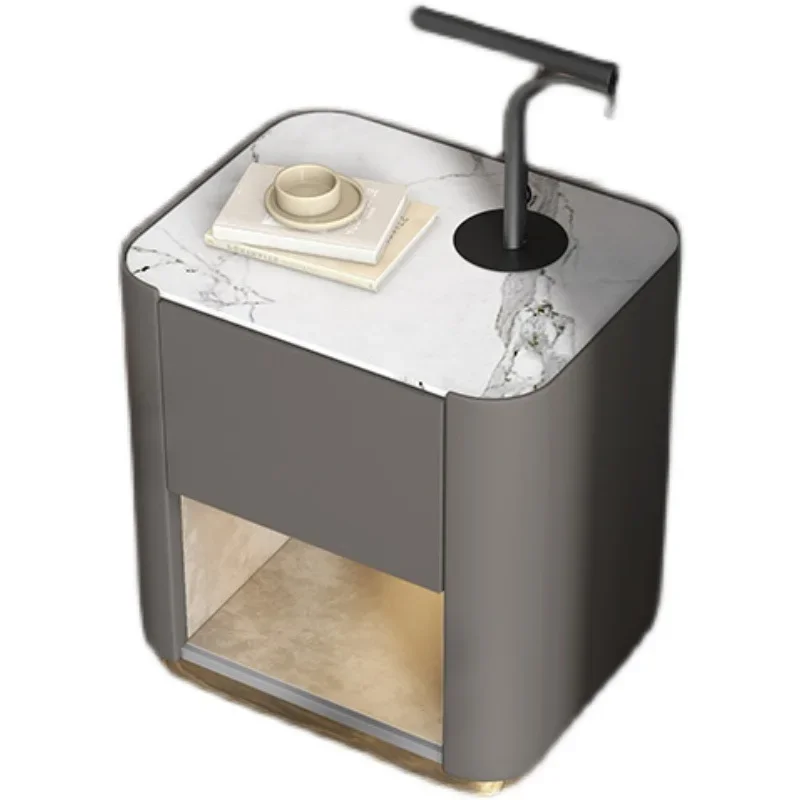 

Bedroom simple solid wood bedside table Italian side cabinet rock slab bedside table leather light luxury bedside table