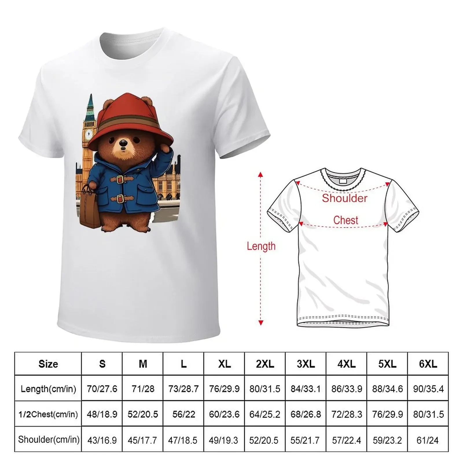 Paddington Bear in London T-shirt tops summer tops fruit of the loom mens t shirts