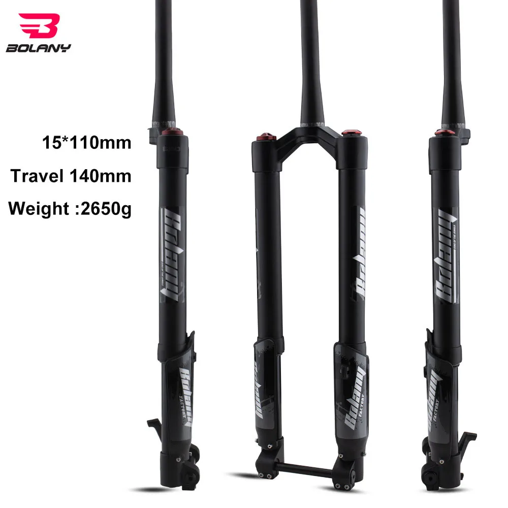 

BOLANY Inverted Fork Damping Adjustable BOOST Thru Axle Air Suspension 130mm Travel 26/27.5/29 Inch mtb Tapered Tube Fork