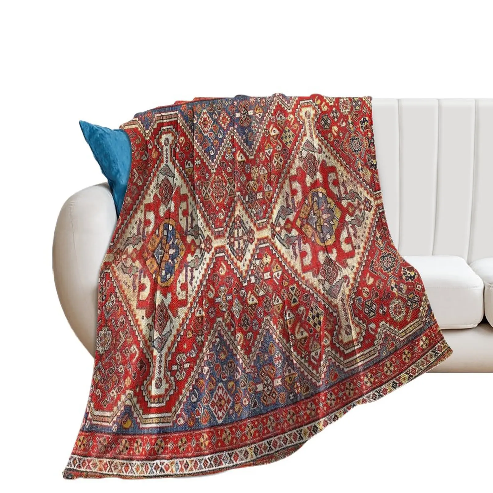 

Red & Blue Persian Qashqai Rug Print Throw Blanket Luxury Thicken manga Loose Softest Blankets