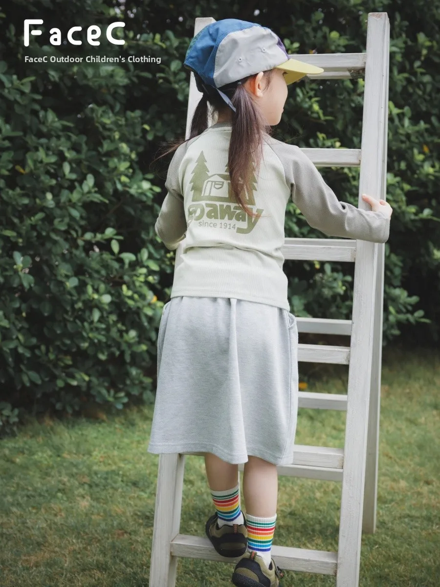 Outdoor Children's Cotton T-Shirt Spring Autumn Dovetail High Elastic Long Sleeve Girls' Sportswear Mountain Series Slim Fit
