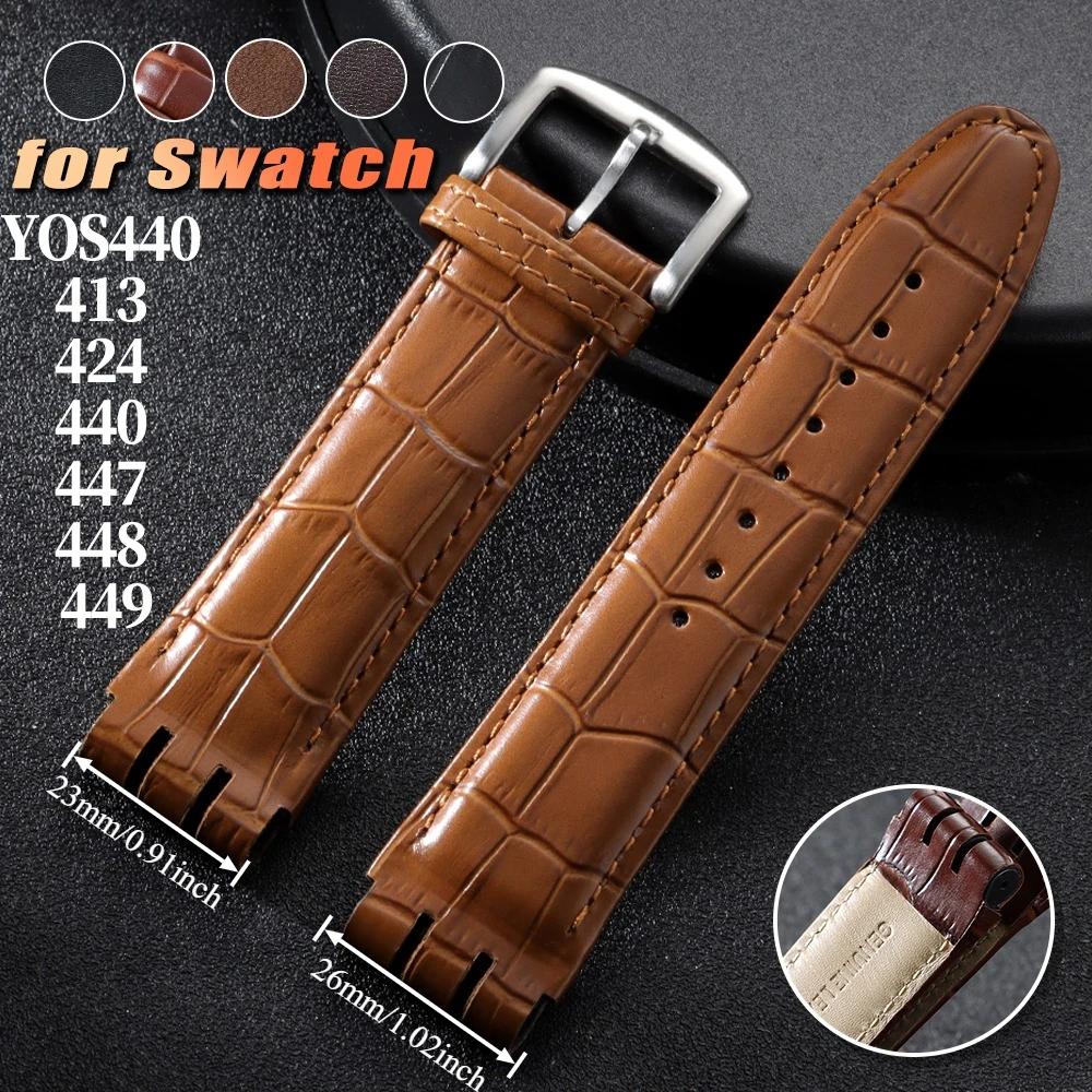 23 mm für Swatch YOS440 413 424 440 447 448 449 Uhrenarmband aus echtem Leder, Business-Herrenarmband, Uhrenzubehör
