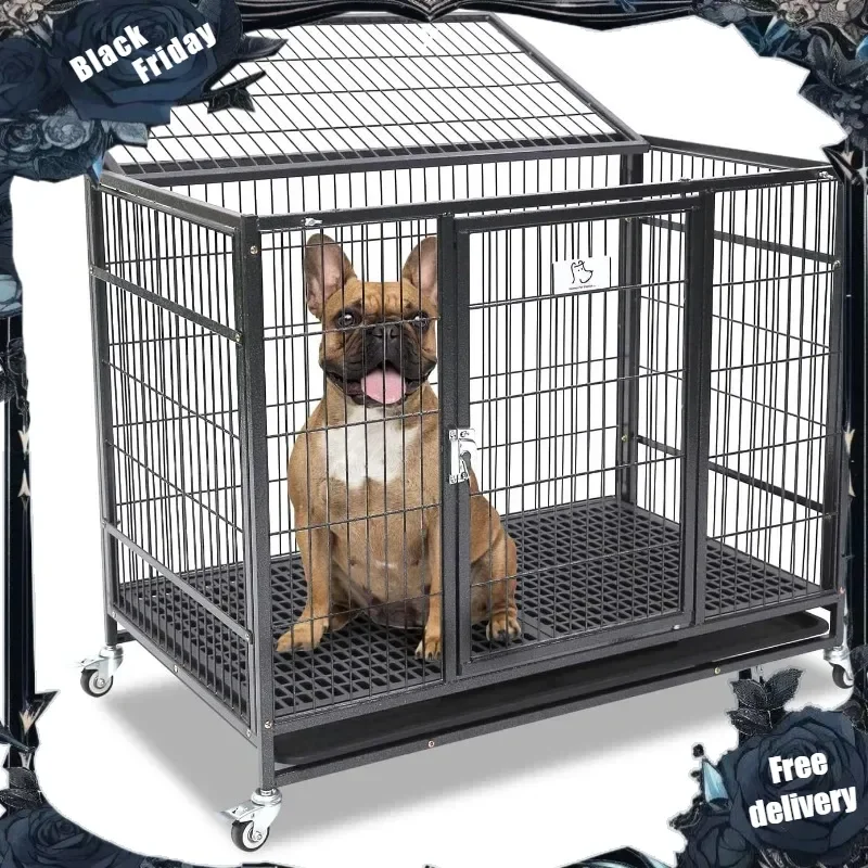 

36 Inch Dog Crate Stackable, Connectable Indestructible Dog Kennel Indoor Cage Medium