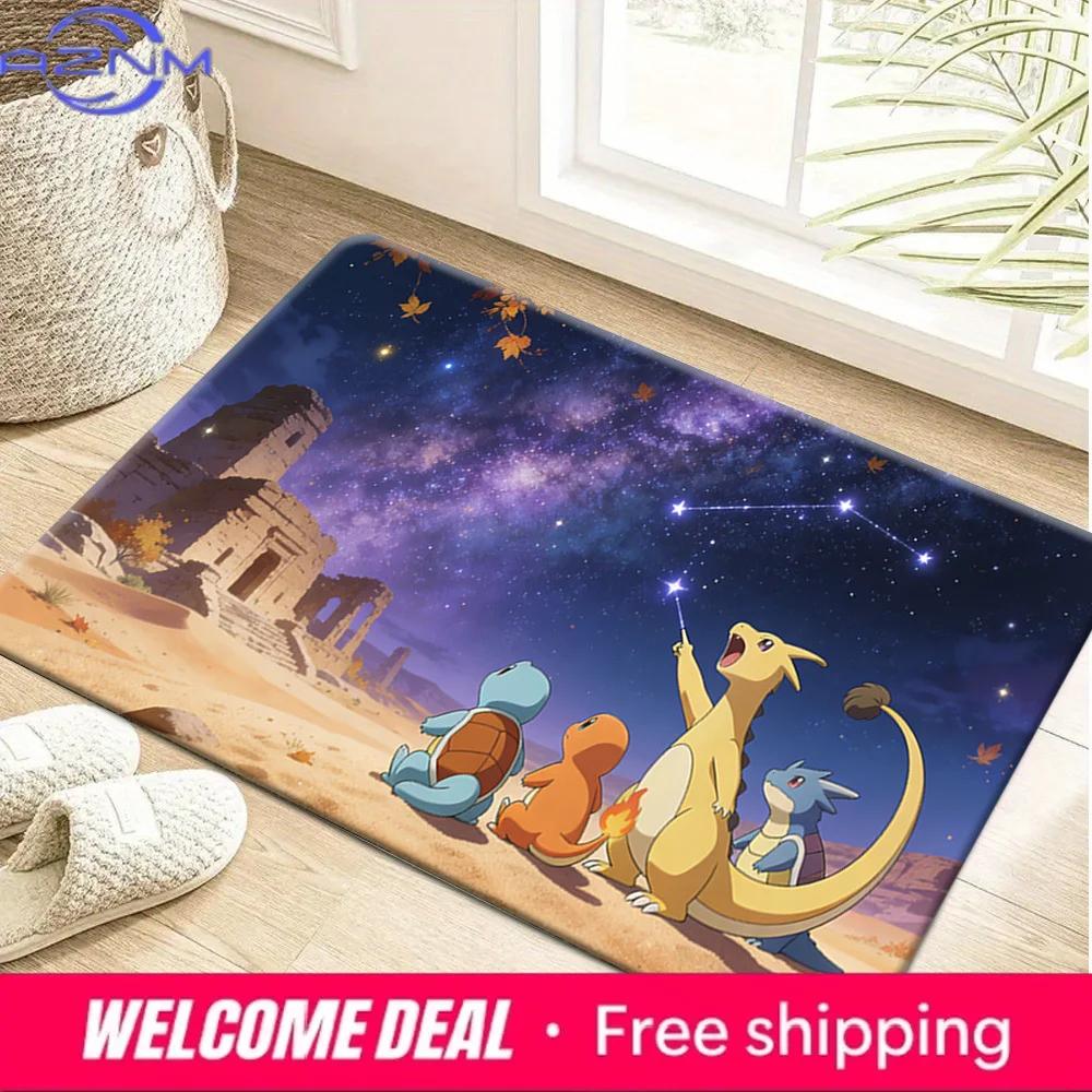 Paillasson doux antidérapant avec imprimé Pokémon Starry Night Desert Ruins pour la décoration de la maison