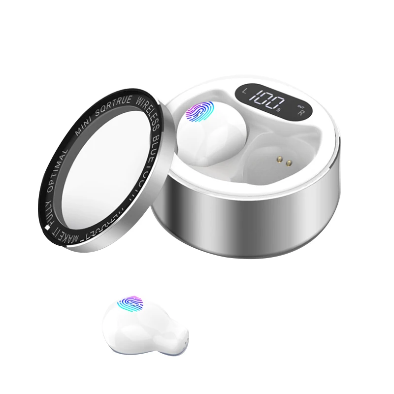 Ultra Mini Wireless Earphone Small Bluetooth Headset Press Control Earbud with LED Power