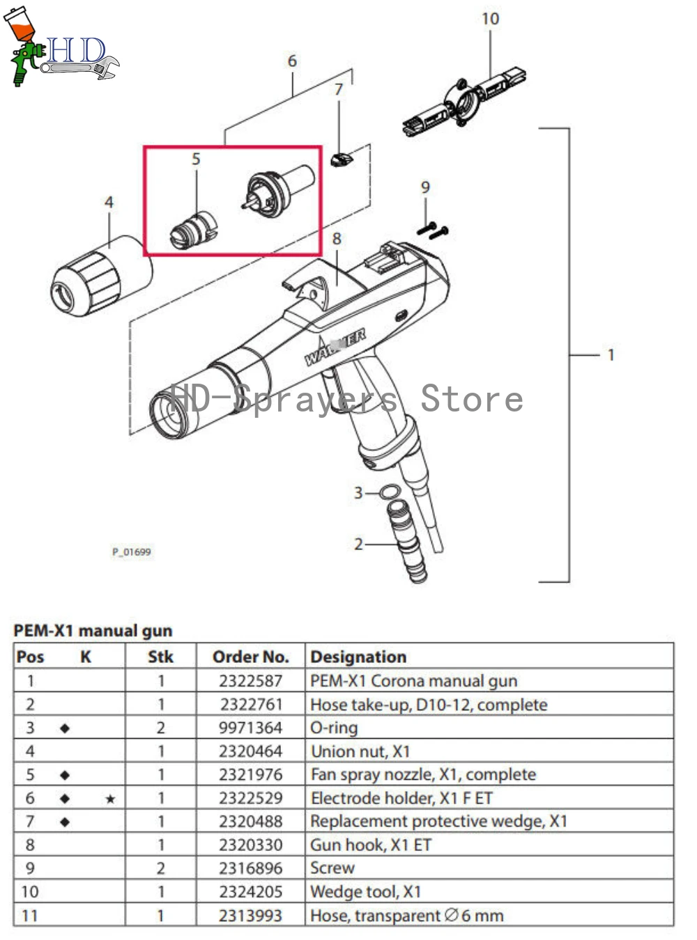 Electrode Holder with Fan Spray Nozzle for Wagner X1 Powder Coating Gun