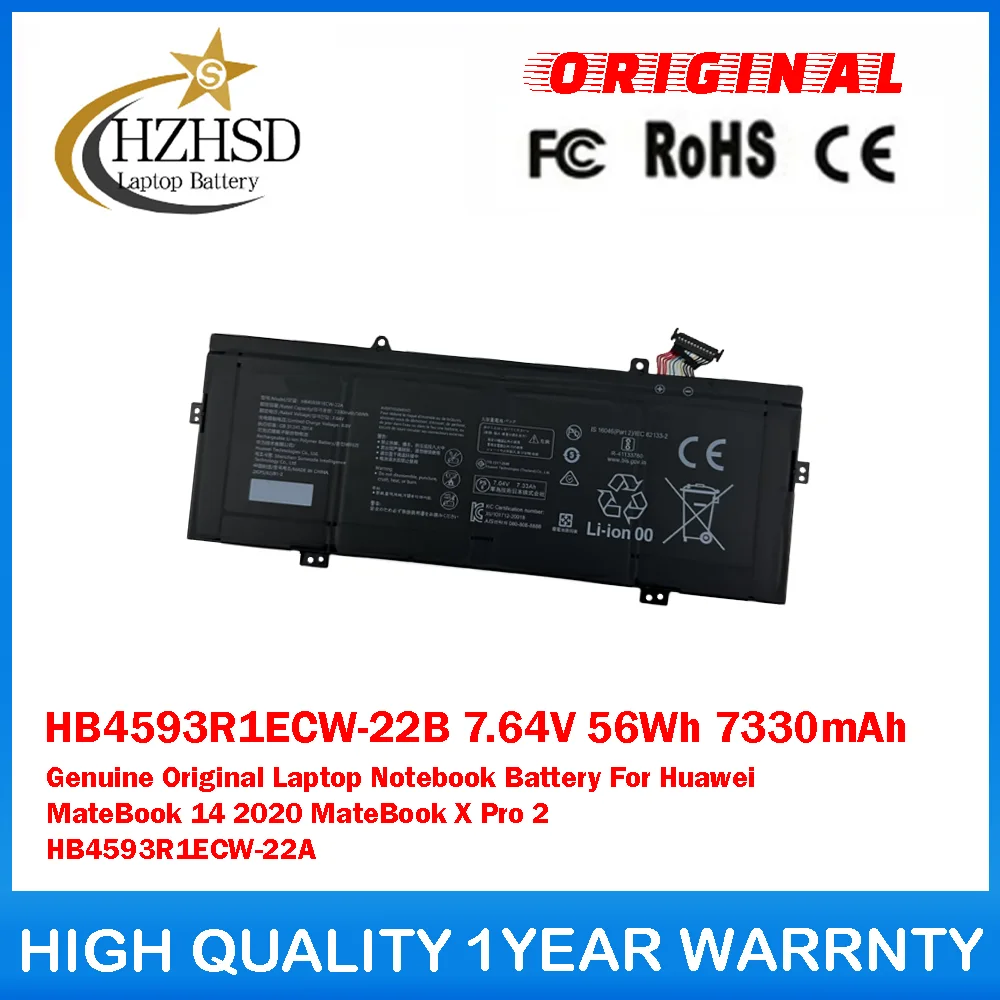

HB4593R1ECW-22B 7,64 В 56 Втч 7330 мАч Оригинальный аккумулятор для ноутбука Huawei MateBook 14 2020 MateBook X Pro 2 HB4593R1ECW-22A