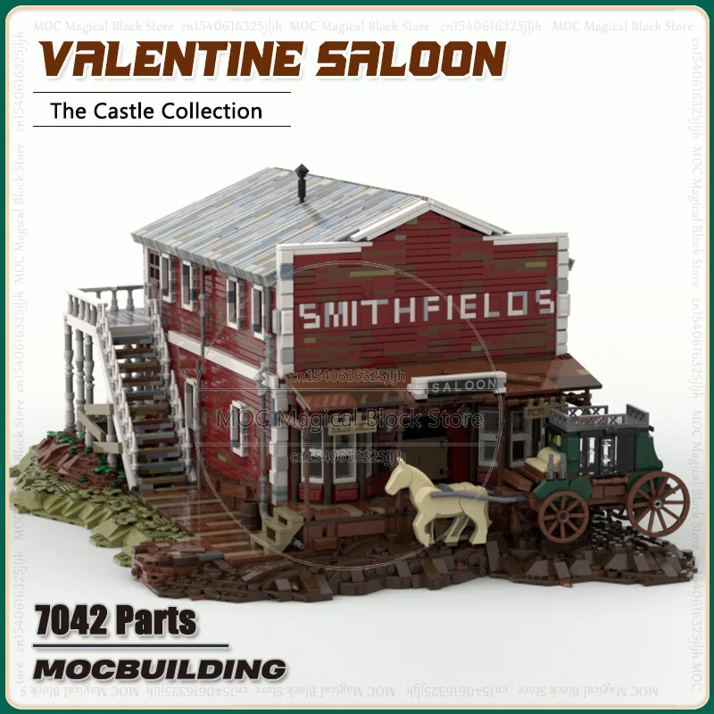 Western Series MOC Building Blocks Valentine Saloon Architecture Castle Town Technology Bricks DIY Assembly Collection Toys Gift