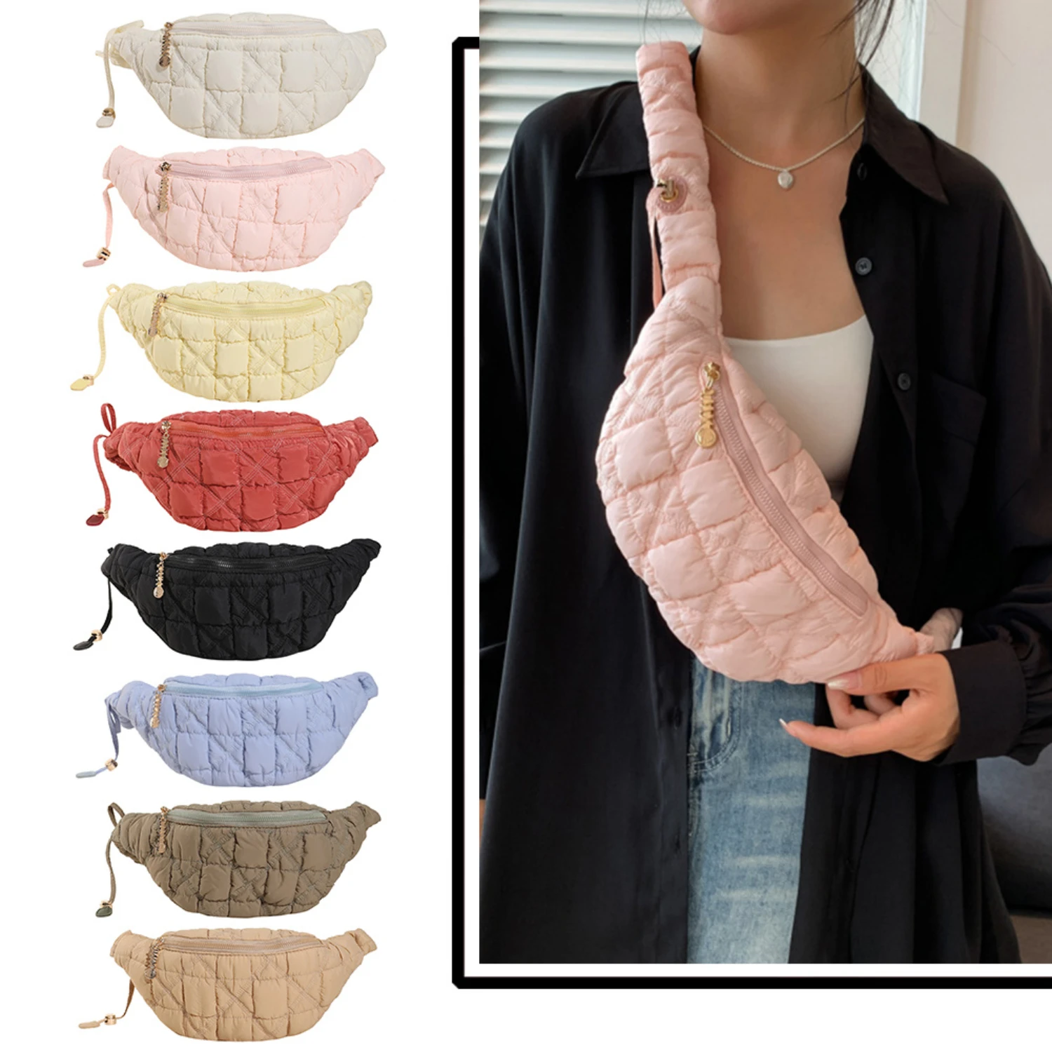 

Ruched Waist Bag - Lightweight Crossbody Chest Bag for Women