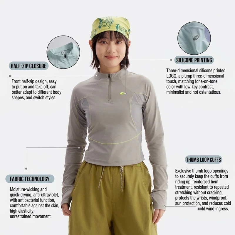 Women's Slim-Fit Half-Zip Long Sleeve T-Shirt – Quick-Dry UV Protection Colorblock Outdoor Sports Top