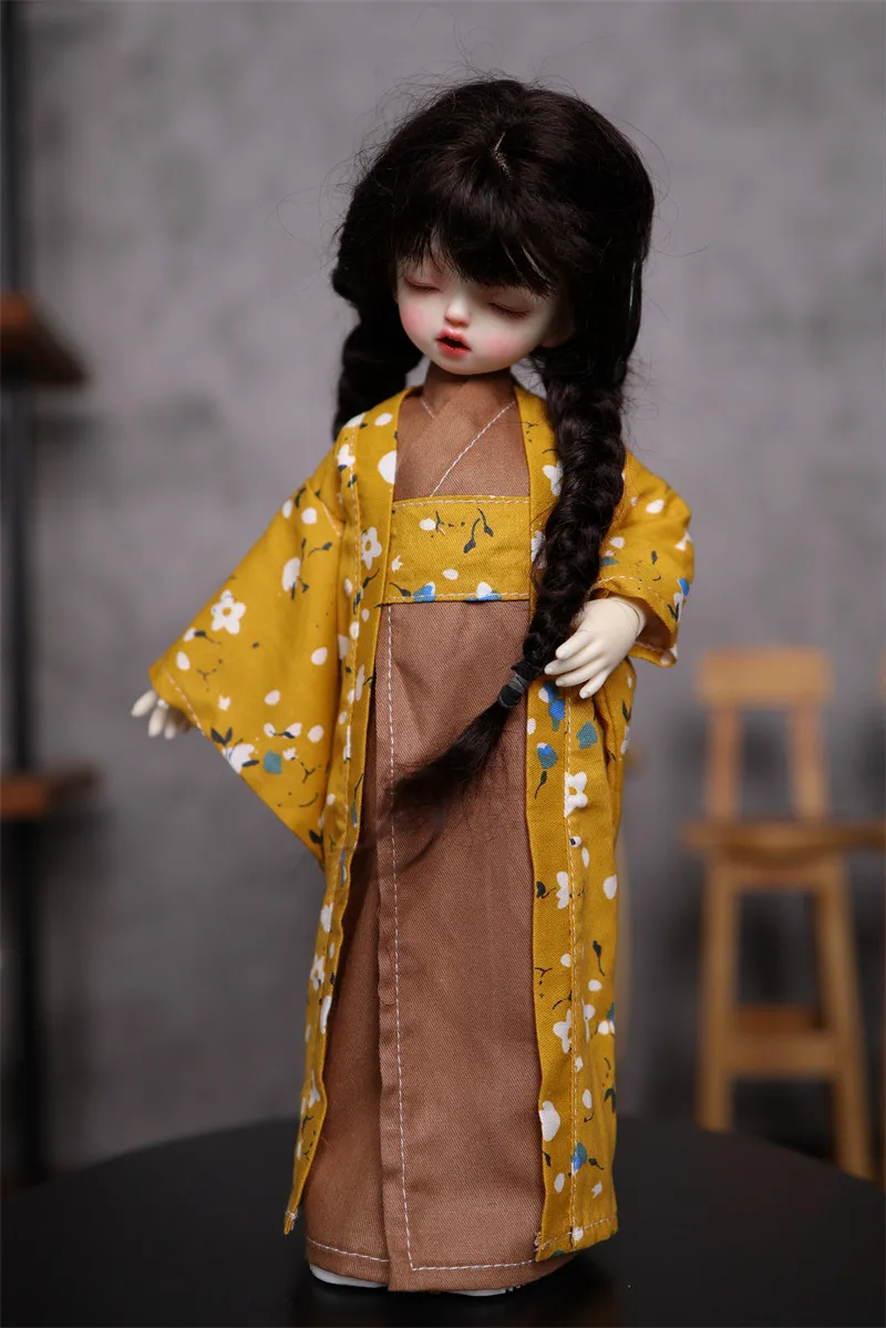 Japanischer süßer Yukata-Kimono mit Blumenmuster und Dienstmädchenrock für normale 1/6 BJD 30cm Actionfiguren-Körpermodelle – Detail 18