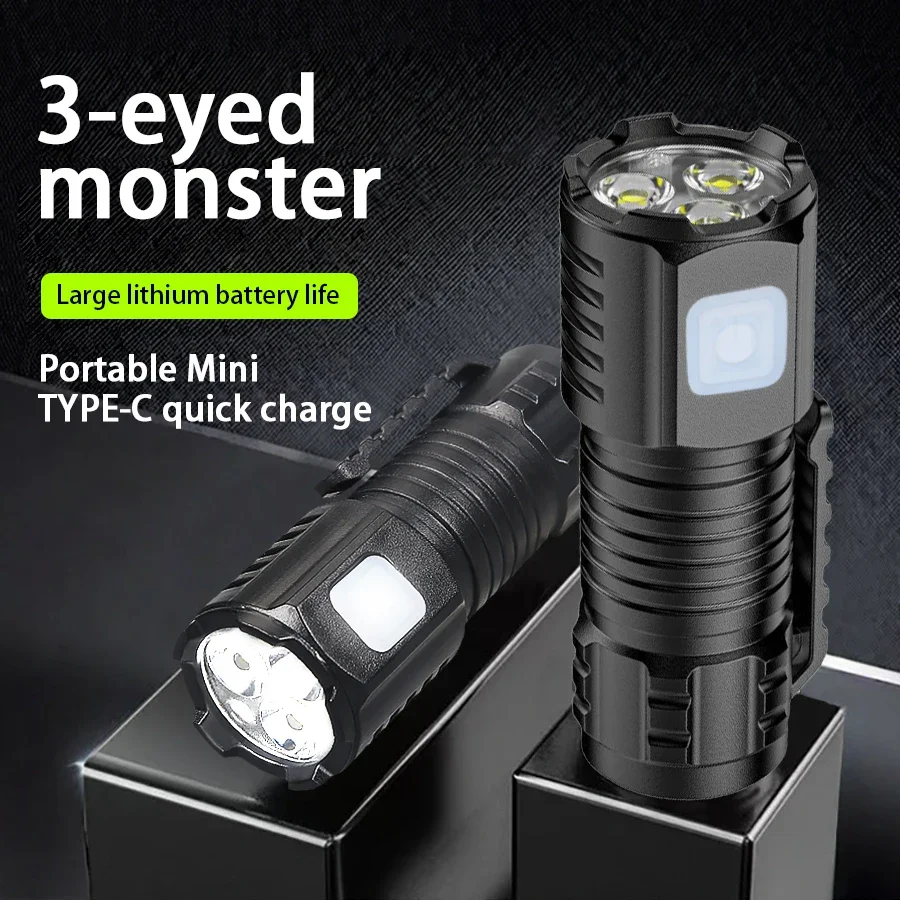 Tactical LED Mini Flashlight Outdoor 3 LED Torch Clip Magnet USB Rechargeable Work Light 5 Modes for Hiking Camping Car Repair