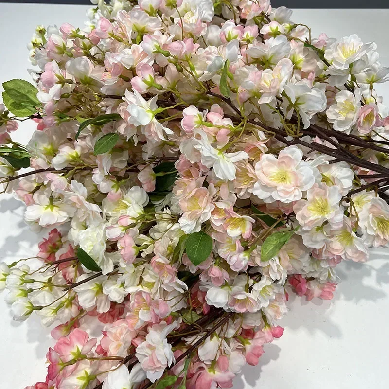 104cm Simulation Flowers Silk Cherry Blossom Branch Hotel Decor Artificial Cherry Blossom White Fake Flower Balcony Decoration