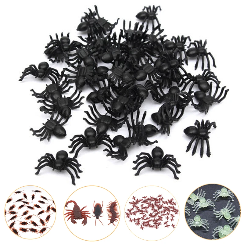 50Pcs Plastic Spider Halloween Decoration Supplies Festival Supplies Funny Prank Toys Useful Decoration Realistic Prop Black