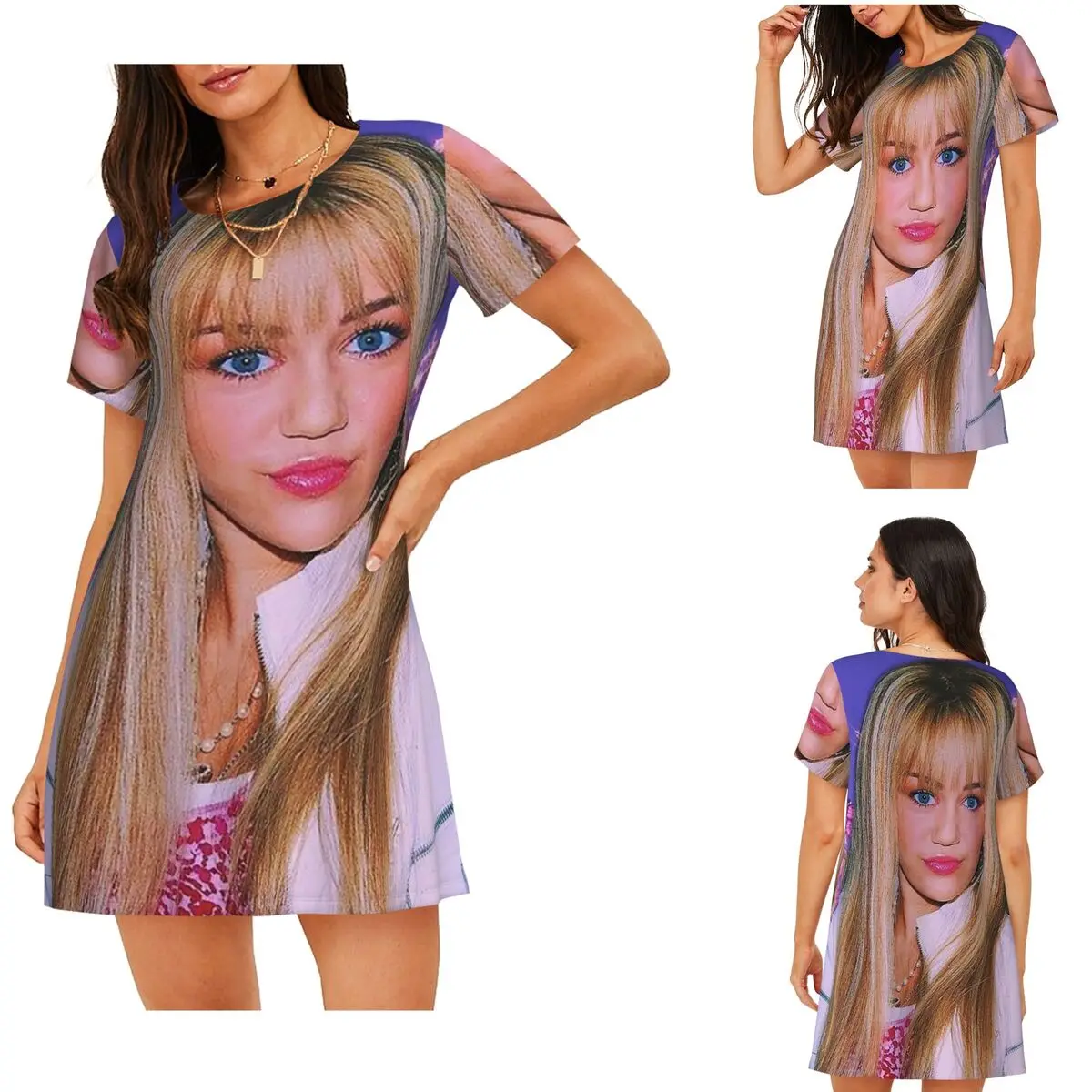 

Custom Hannah Montana Short Sleeves Nightdress For Sleeping Sleepshirts Women Short Sleeve Nightgowns Soft Pajama Dress