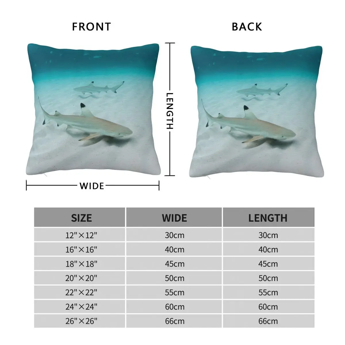 Blacktip Reef Sharks Square Pillowcase Polyester Linen Velvet Pattern Zip Decorative Sofa Seater Cushion Cover