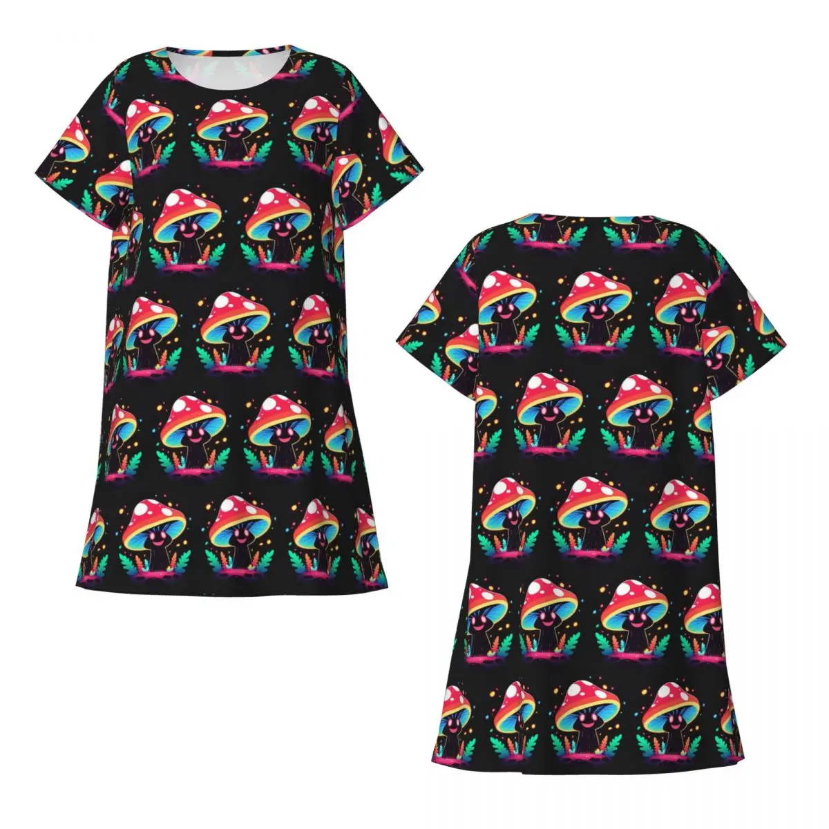 Custom Shroomy Happy Spirit Trippy Mushroom Short Sleeves Nightdress For Sleeping Women Short Sleeve Nightgowns Pajama Dress