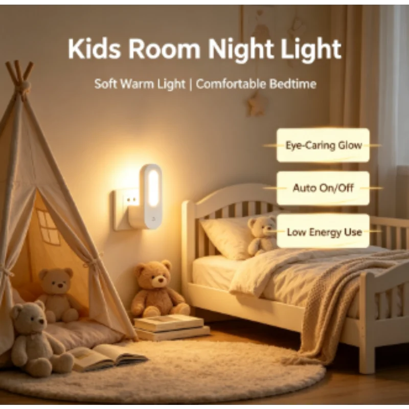Night Light Twilight Sensor Light with Warm White Lamp EU Plug Wall Socket Energy Saving 1Pcs for Kids and Bedroom