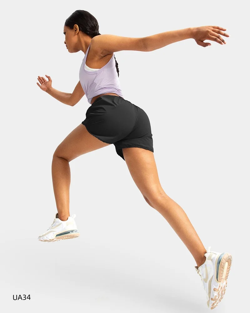 

Женские двухслойные спортивные шорты для тренировок в зале, бега, с высокой талией, дышащие, для фитнеса, эластичные, для йоги