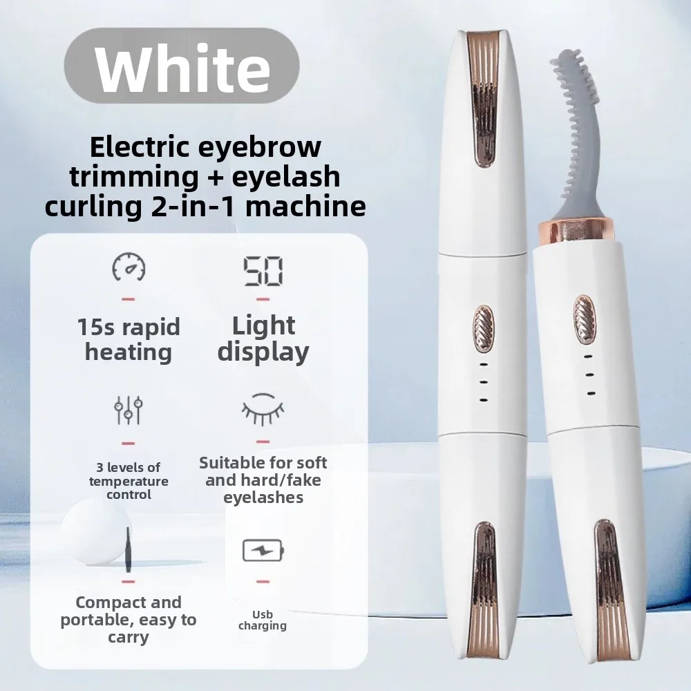 2 in 1 Heated Eyelash Curler USB Rechargeable Fast Heating Electric Eyelash Curler Long-Lasting Anti-Burn Eyebrow Trimmer