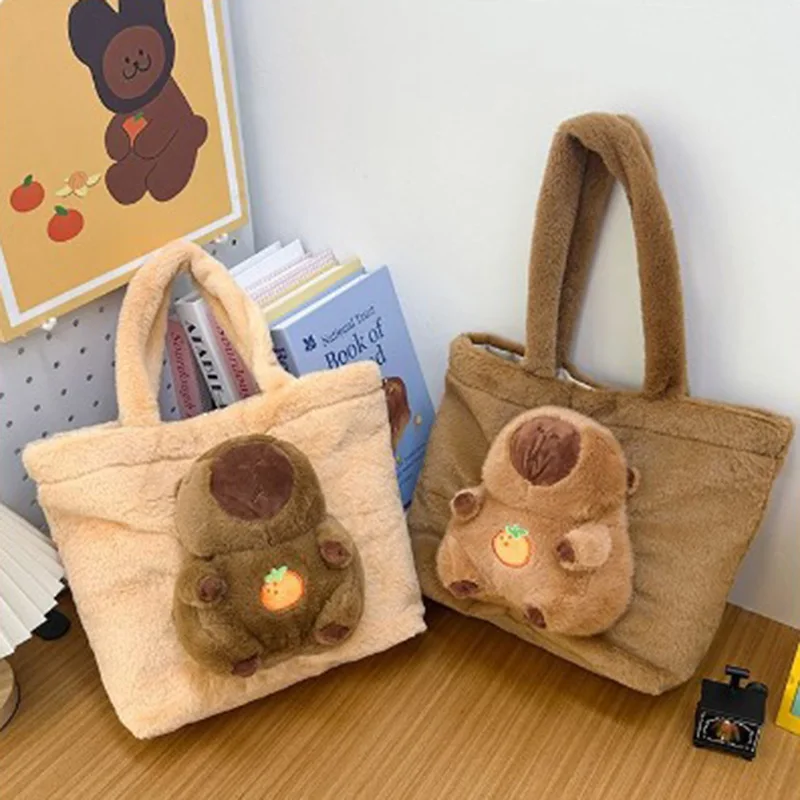 

Autumn Winter Capybara Plush Tote Bag Kawaii Soft Furry Handbag Cute Stuffed Animal Decor Crossbody Bag for Women Girls Family