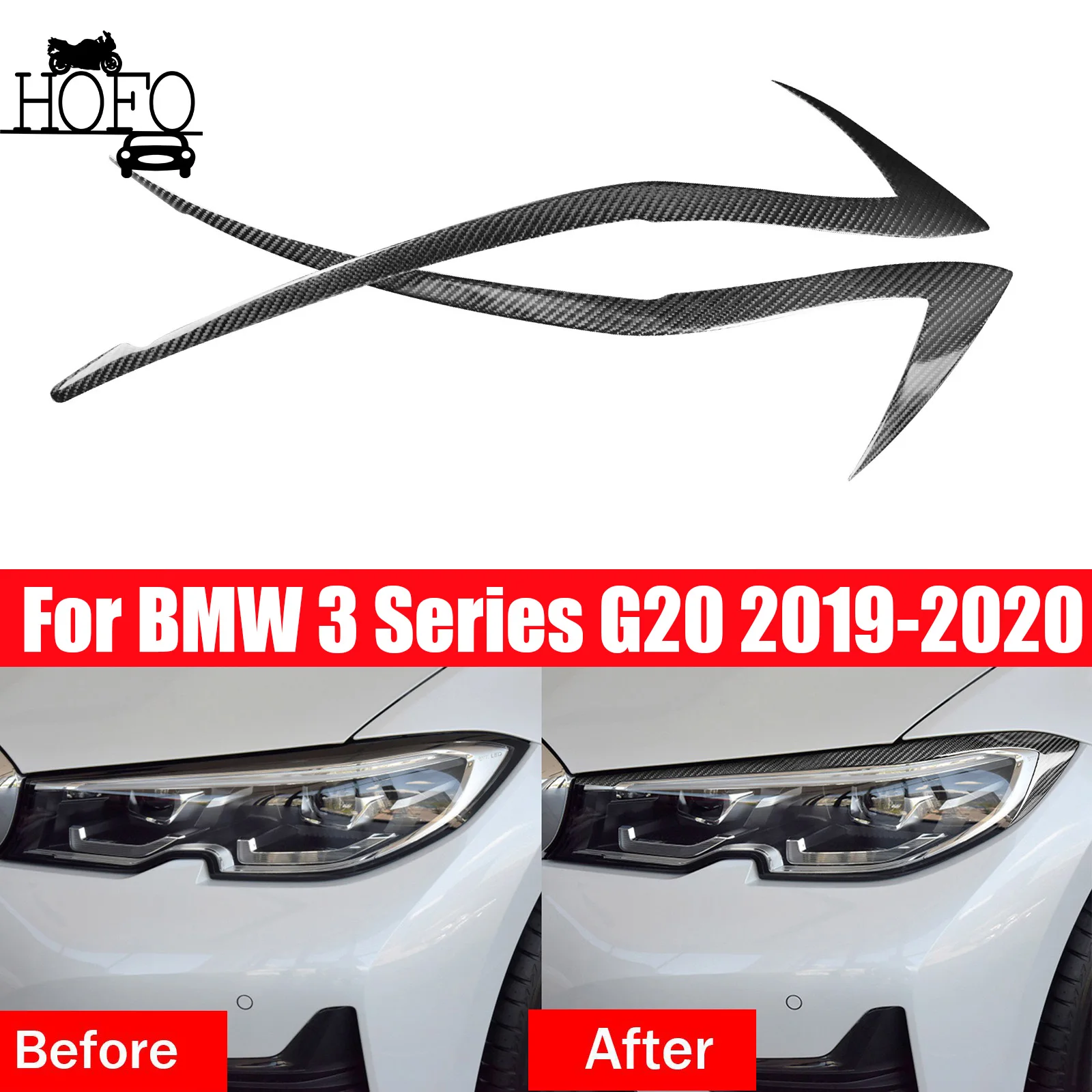 

Carbon Fiber Headlight Eyebrow Eyelid Cover Trim For BMW 3 Series G20 2019-2020