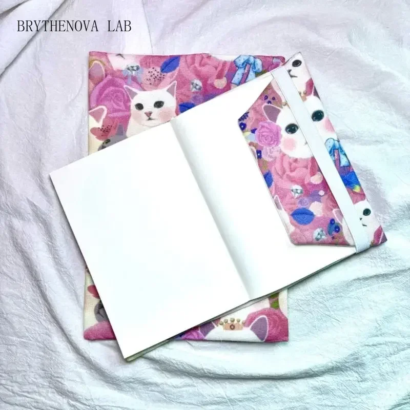 A5/A4/B5 Flowers Print Book Cover Cute Cat Pattern Book Sleeve Fabric Cloth Planner Case Protective Shell Notebook Decoration
