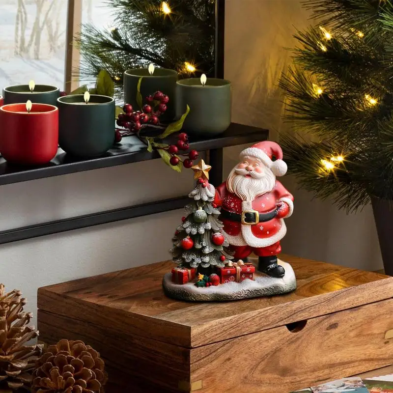 Santa Figurines Christmas Resin Festive Sculpture Santa Claus Christmas Tree Decorative Holiday Figurine For Mantle Bookshelf