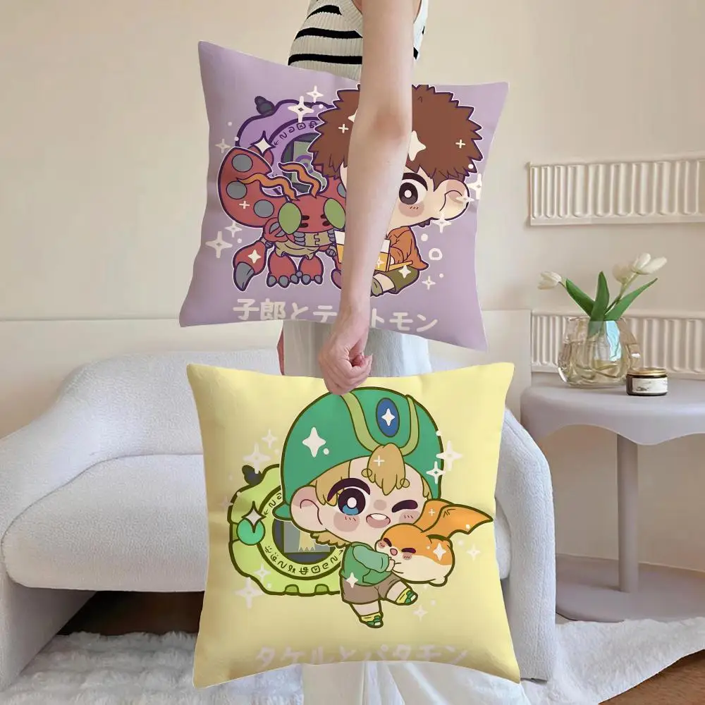 Anime D-Digimon Adventure Cushion Cover Breathable Linen Pillowcase Summer Odorless Eco-Friendly Invisible Zipper Washable